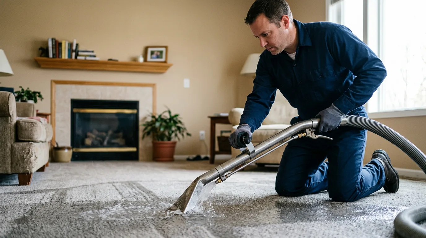 Water damage restoration technician working near Davis, IL